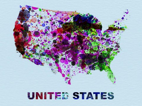 Framed United States Color Splatter Map Print