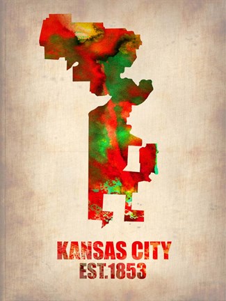 Framed Kansas City Watercolor Map Print