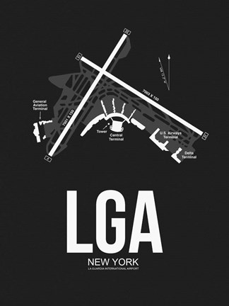 Framed LGA New York Airport Black Print