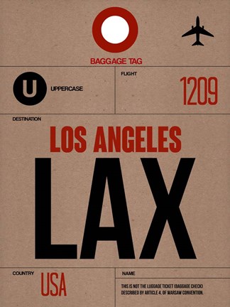 Framed LAX Los Angeles Luggage Tag 1 Print