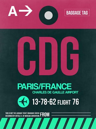 Framed CDG Paris Luggage Tag 1 Print