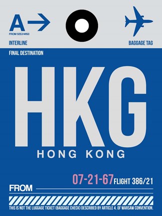 Framed HKG Hog Kong Luggage Tag 1 Print