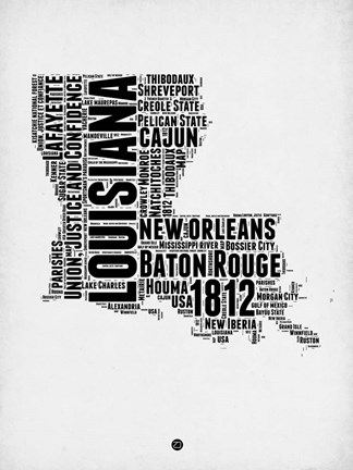 Framed Louisiana Word Cloud 2 Print