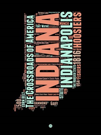 Framed Indiana Word Cloud 1 Print