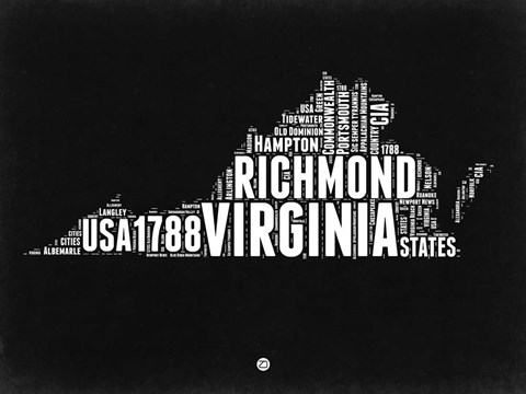 Framed Virginia Black and White Map Print
