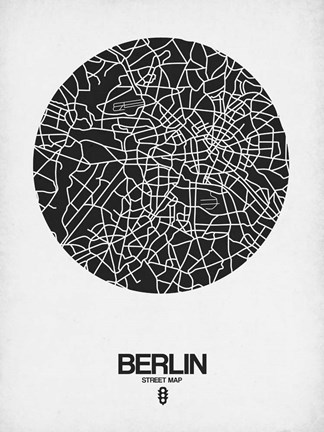Framed Berlin Street Map Black on White Print