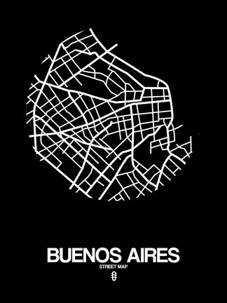 Framed Buenos Aires Street Map Black Print