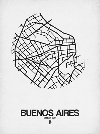 Framed Buenos Aires Street Map White Print
