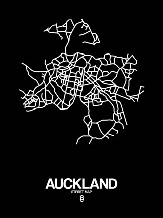 Framed Auckland Street Map Black Print