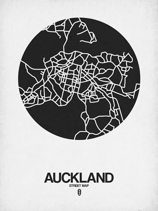 Framed Auckland Street Map Black on White Print