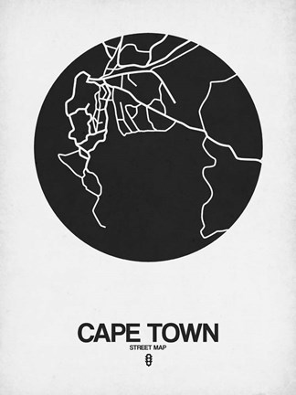 Framed Cape Town Street Map Black on White Print