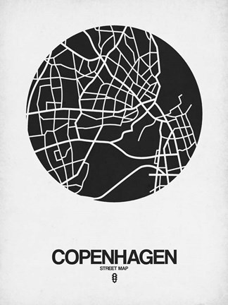 Framed Copenhagen Street Map Black on White Print