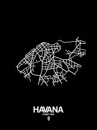 Framed Havana Street Map Black Print