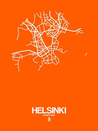 Framed Helsinki Street Map Orange Print