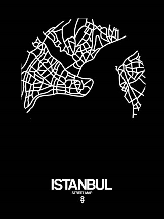 Framed Istanbul Street Map Black Print