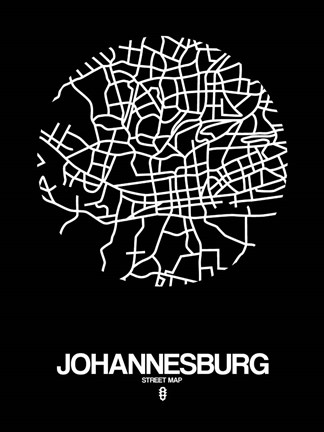 Framed Johannesburg Street Map Black Print