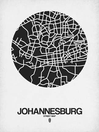 Framed Johannesburg Street Map Black on White Print