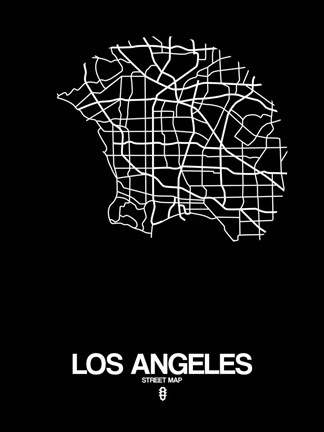 Framed Los Angeles Street Map Black Print