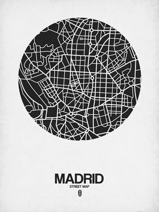 Framed Madrid Street Map Black on White Print