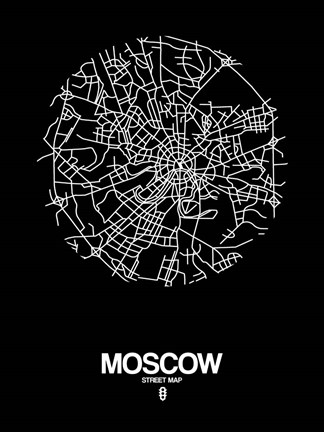 Framed Moscow Street Map Black Print