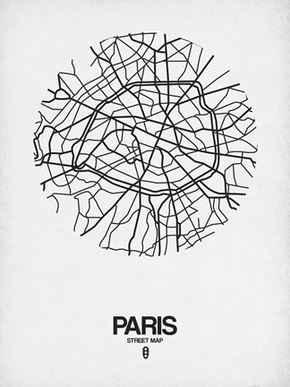 Framed Paris Street Map White Print