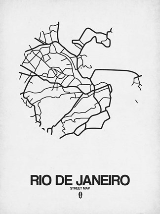 Framed Rio de Janeiro Street Map White Print