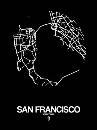 Framed San Francisco Street Map Black Print