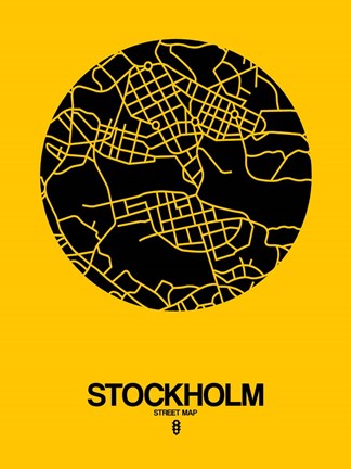 Framed Stockholm Street Map Yellow Print