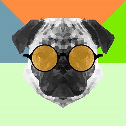 Framed Party Pug in Yellow Glasses Print