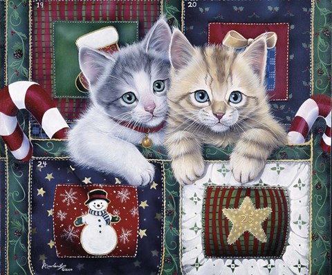 Framed Christmas Calendar Kittens Print