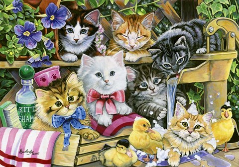 Framed Bathtime Kittens Print