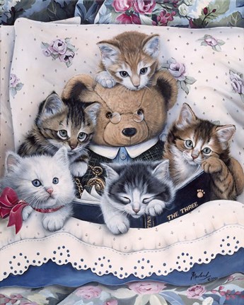 Framed Kittens And Teddy Bear Print