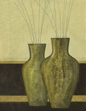 Framed Green Vases I Print