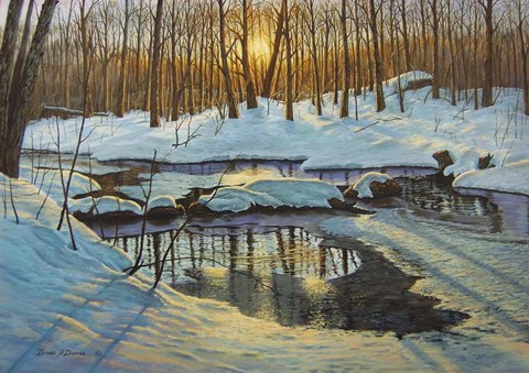 Framed Winter Brook Sunset Print