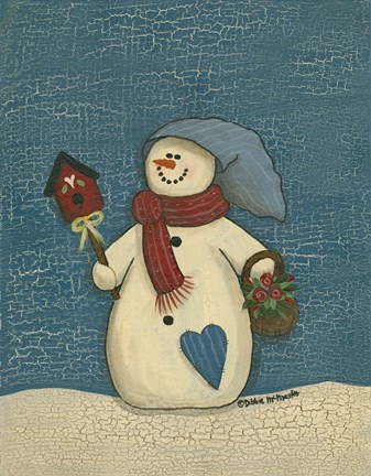 Framed Snowman With Crackle Background Print