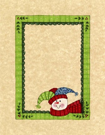 Framed Bright Snowman With Green Border Print
