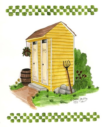 Framed Yellow Double Outhouse Print
