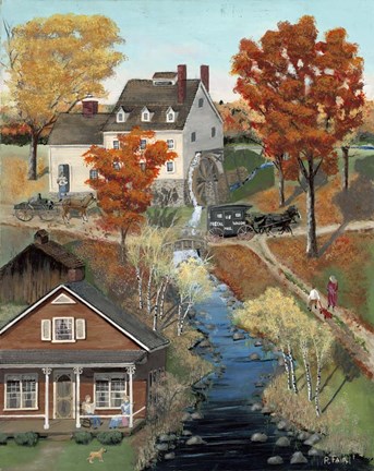 Framed Grist Mill In Fall Print