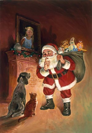 Framed Santa And Family Pets Print