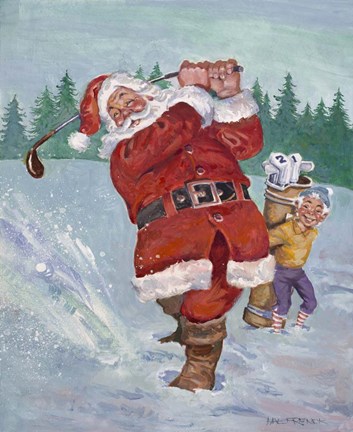 Framed Snow Golfing Santa Print