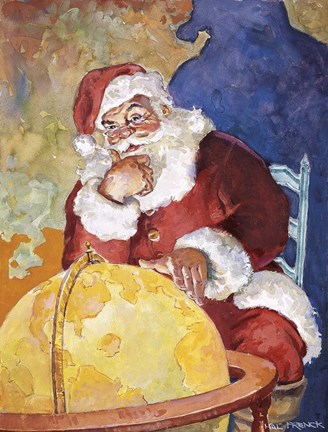 Framed Santa With Globe Print