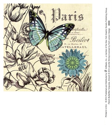Framed French Butterflies Turquoise Print
