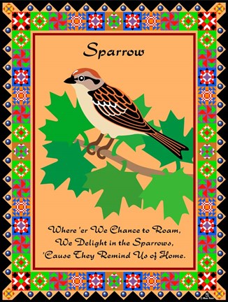 Framed Sparrow Quilt Print