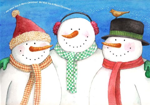 Framed Three Snowmen Sing Print