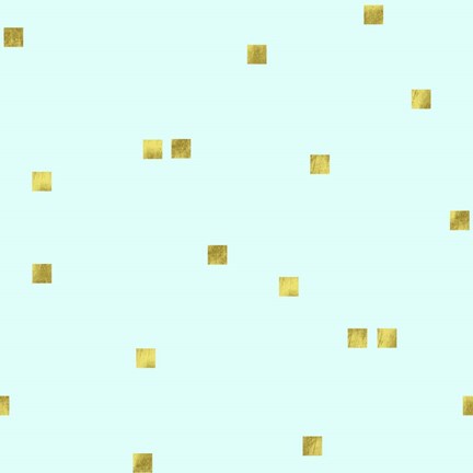 Framed Pale Aqua Golden Squares Confetti Print