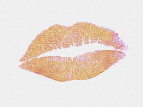 Framed Peach and Gold Lips Print
