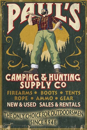 Framed Paul&#39;s Camping &amp; Hunting Supply Co. Print