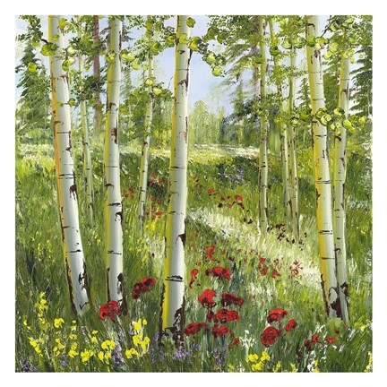 Framed Aspens with Red Poppies Print