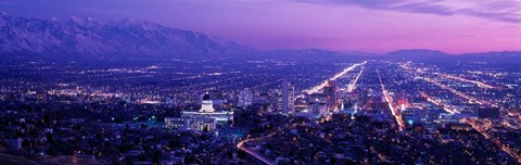 Framed Salt Lake City at Night, Utah Print