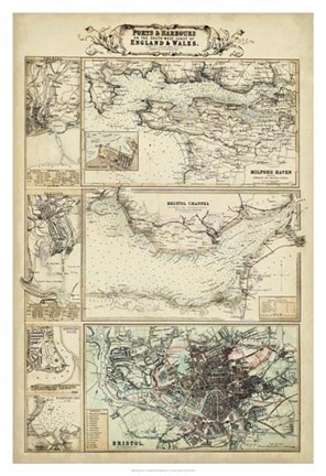 Framed Map of the Coast of England II Print
